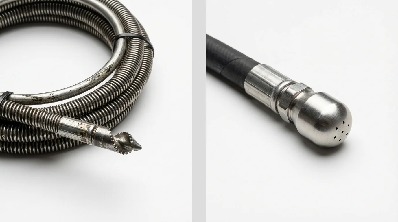 Drain snake cable and hydro jetting nozzle used for drain cleaning in Bellevue, KY