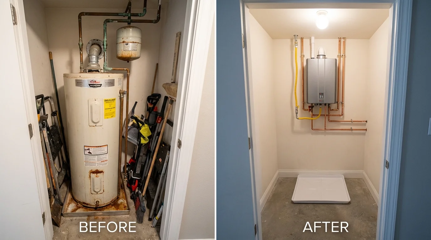 Tank water heater versus wall-mounted tankless unit comparison for Bellevue, KY homeowners